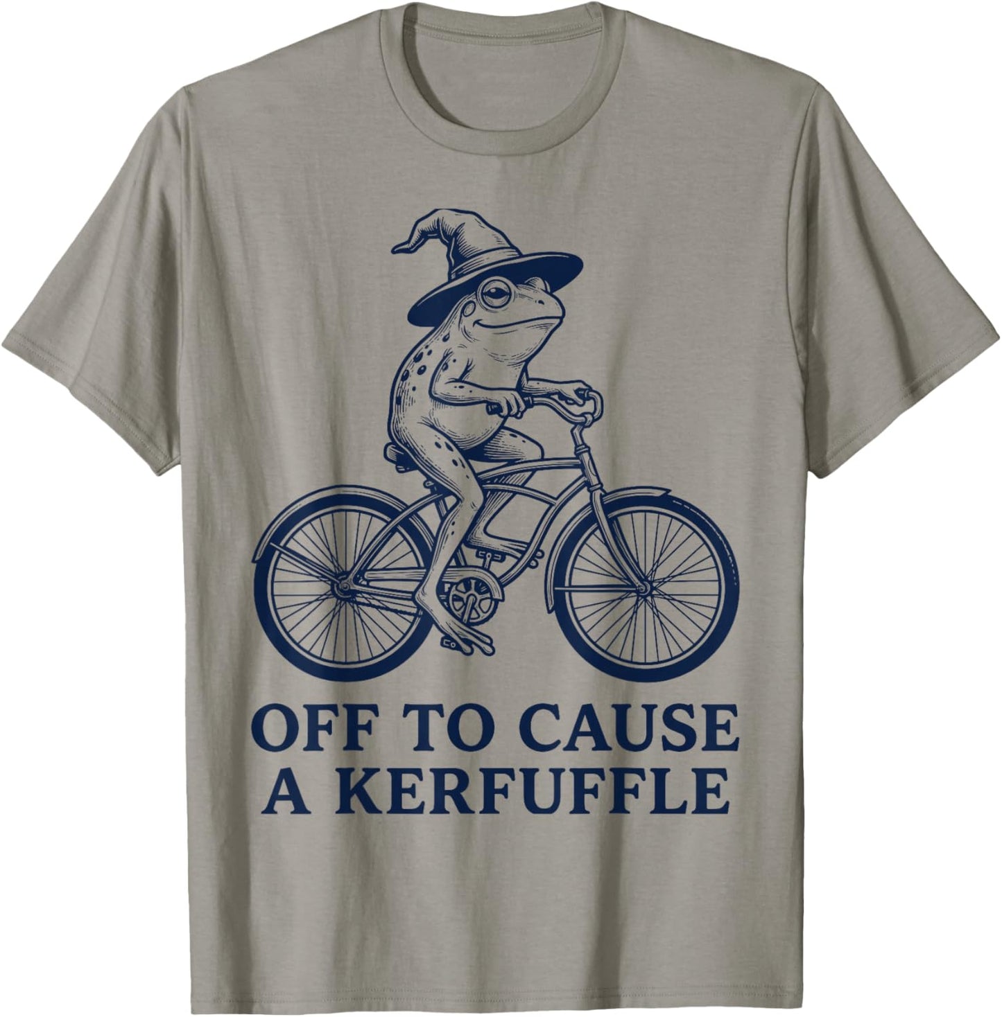 Funny Wizard Frog Riding Bicycle Off to Cause A Kerfuffle T-Shirt - T-Shirt | Sand