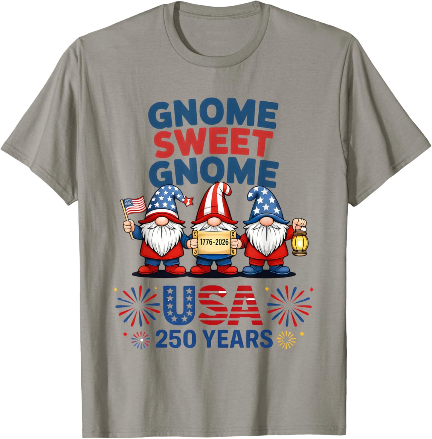 USA 250th Anniversary Patriotic Gnomes Freedom 1776 2026 T-Shirt - T-Shirt | Sand