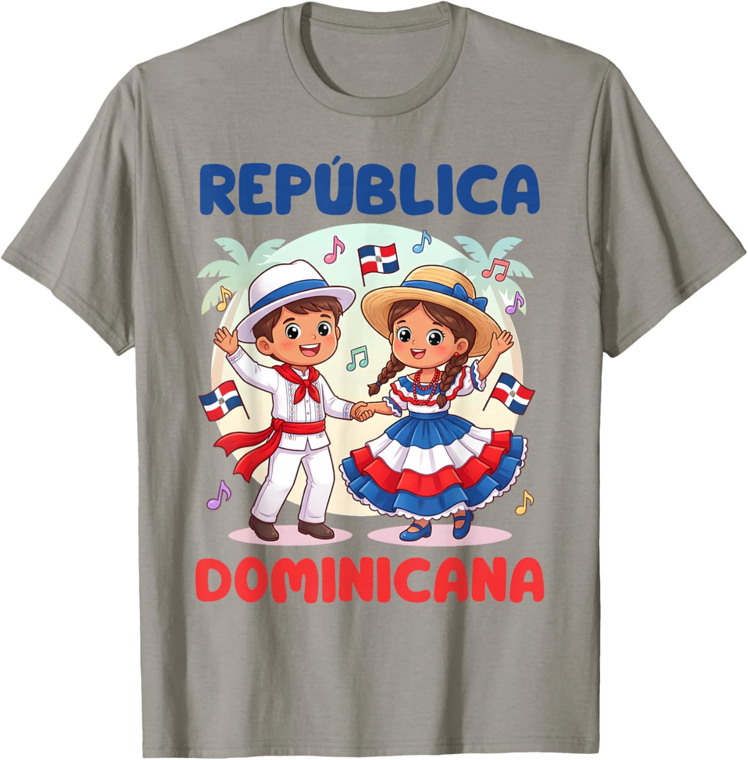 Cute Dominican Kids Dancing in Traditional Outfit Flag T-Shirt - T-Shirt | Sand