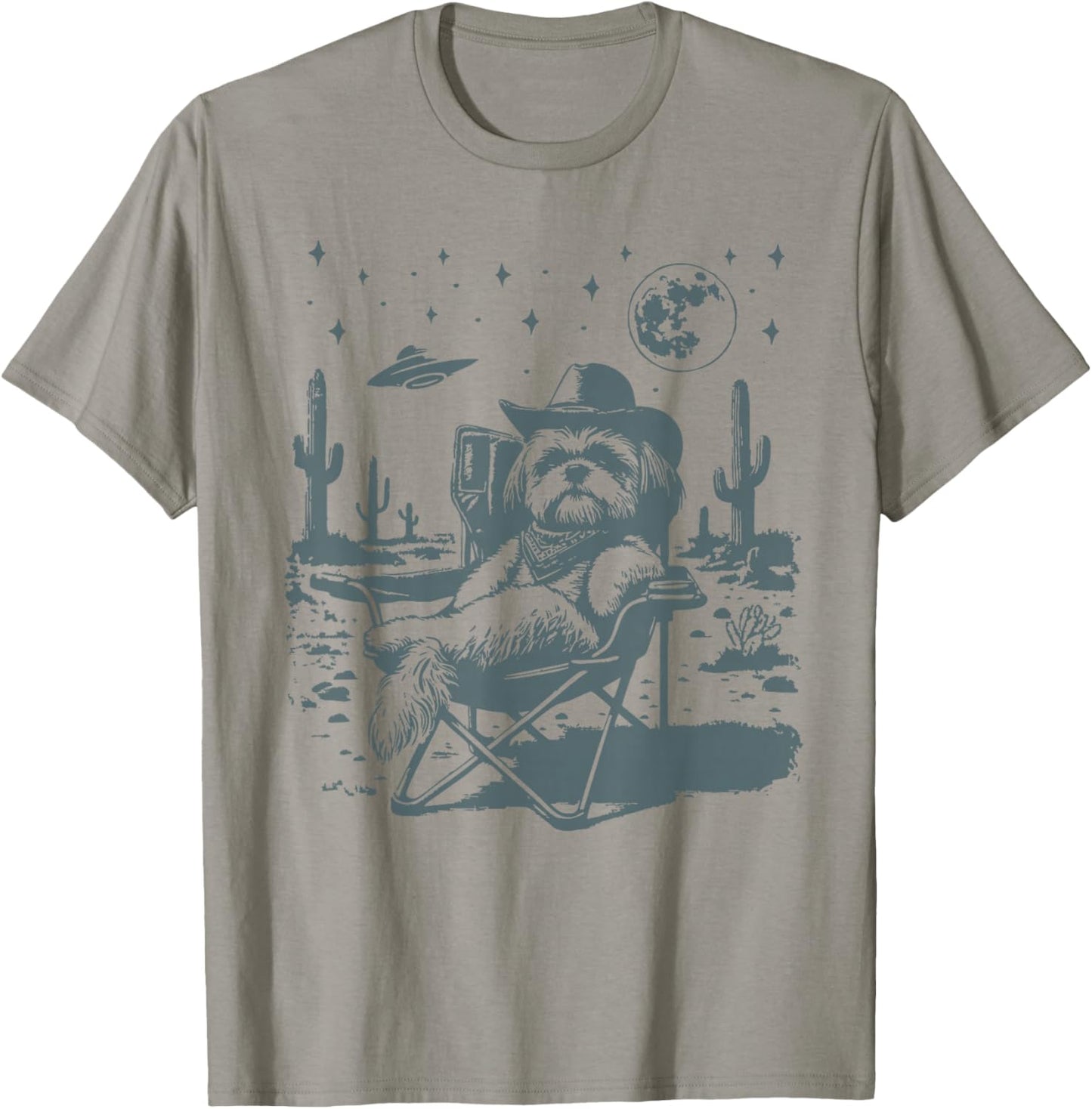 Vintage Shih Tzu Cowboys UFO Western T-Shirt - T-Shirt | Sand