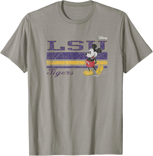 LSU Tigers Mickey Mouse Vintage Gray Officially Licensed T-Shirt - T-Shirt | Sand