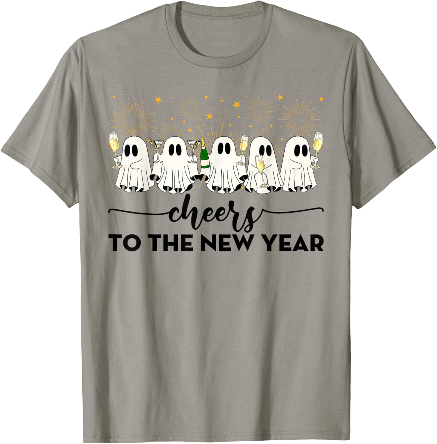 Cheers to The New Year Ghosts Drinking Champagne NYE 2026 T-Shirt - T-Shirt | Sand