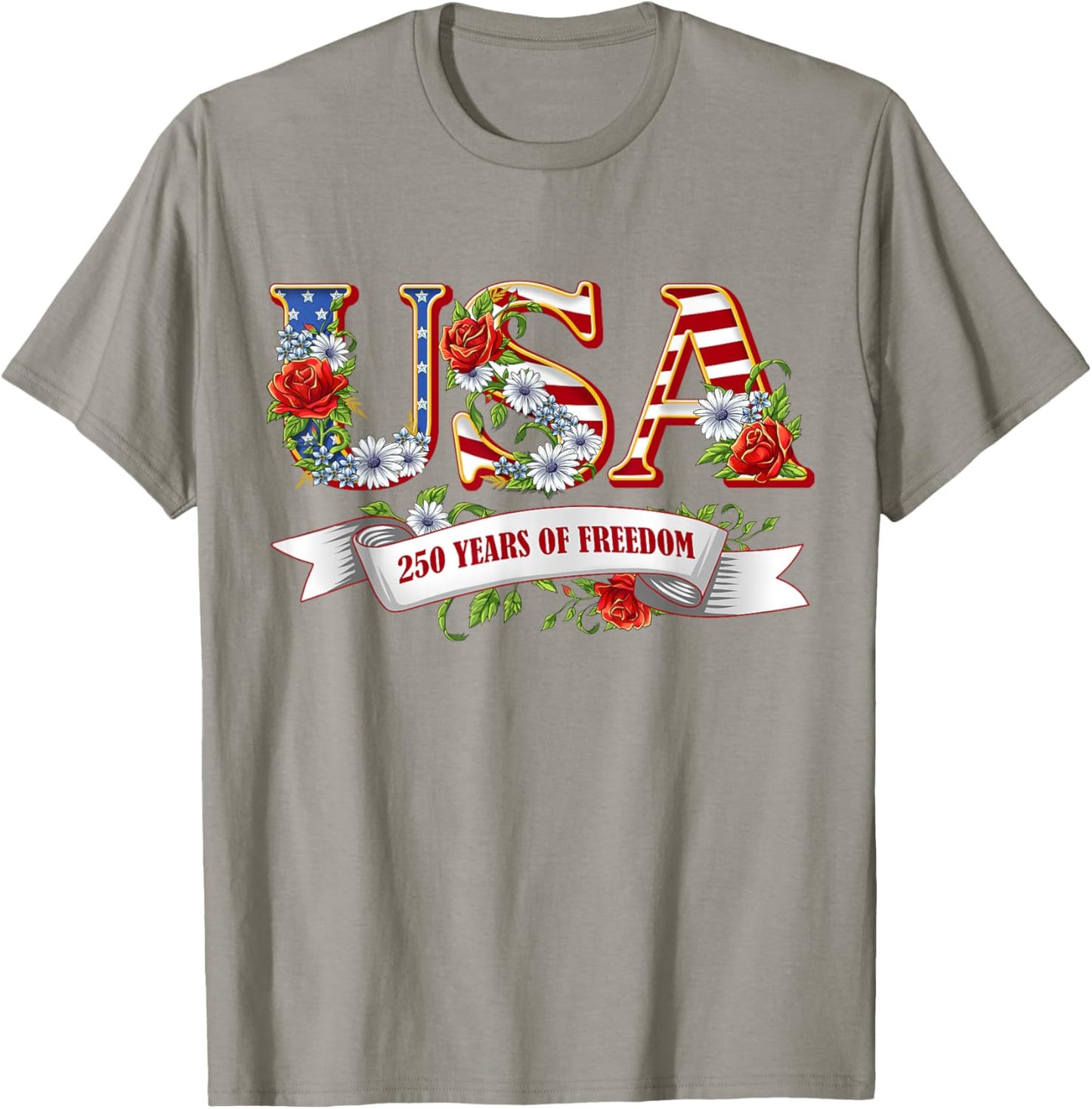 USA 250 Years of Freedom Patriotic Wildflower 4th of July T-Shirt - T-Shirt | Sand