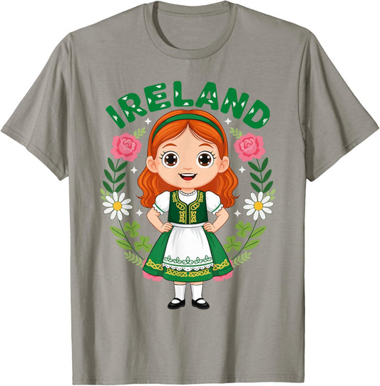 Ireland Irish Girl Traditional Dress Flowers Heritage T-Shirt - T-Shirt | Sand