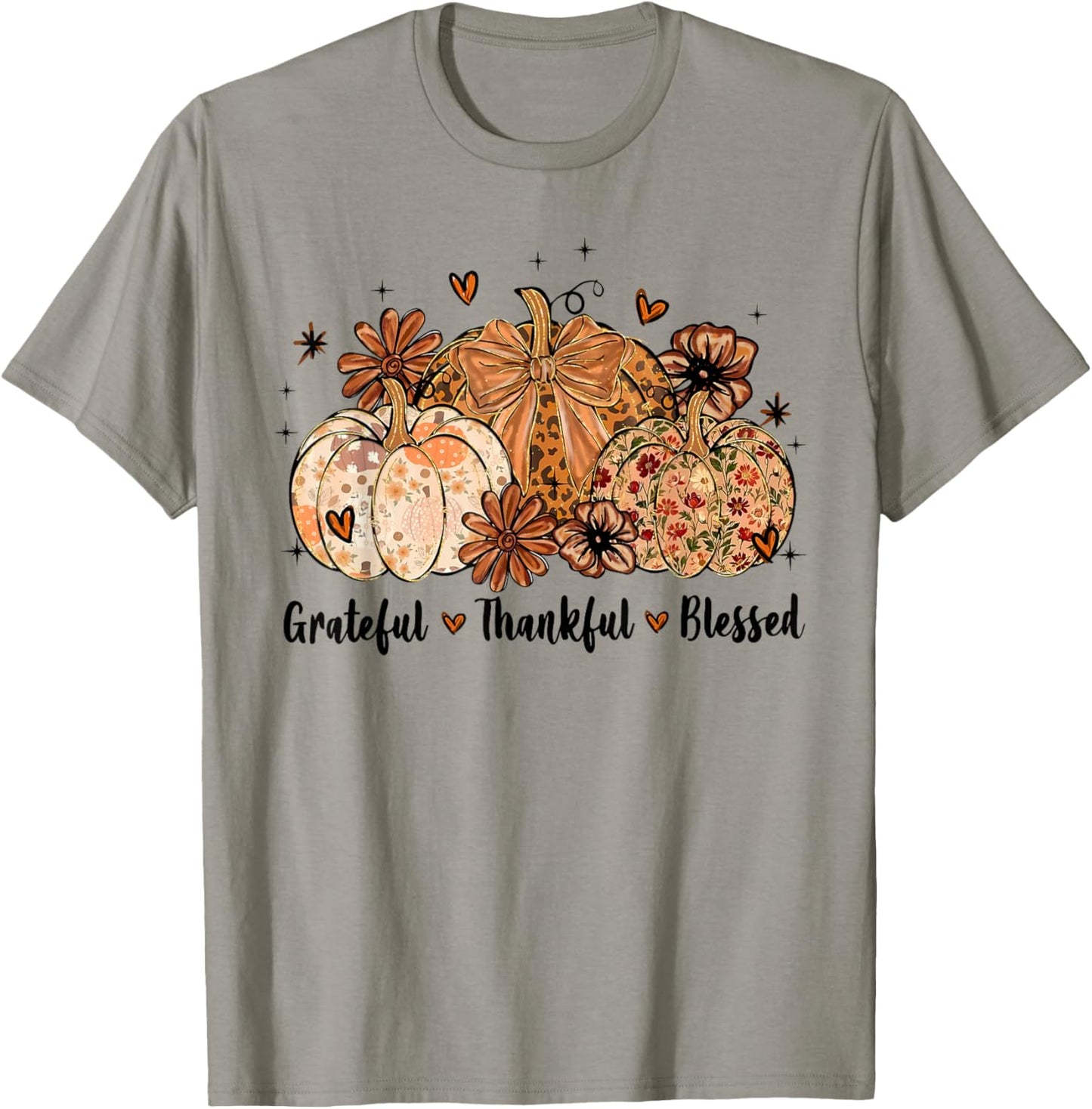Grateful Thankful Blessed Pumpkin Thanksgiving Autumn Fall T-Shirt - T-Shirt | Sand
