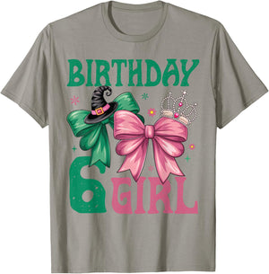 6th Birthday Girl Witch Pink Green 6 Year Old Birthday Girl T-Shirt - T-Shirt | Sand