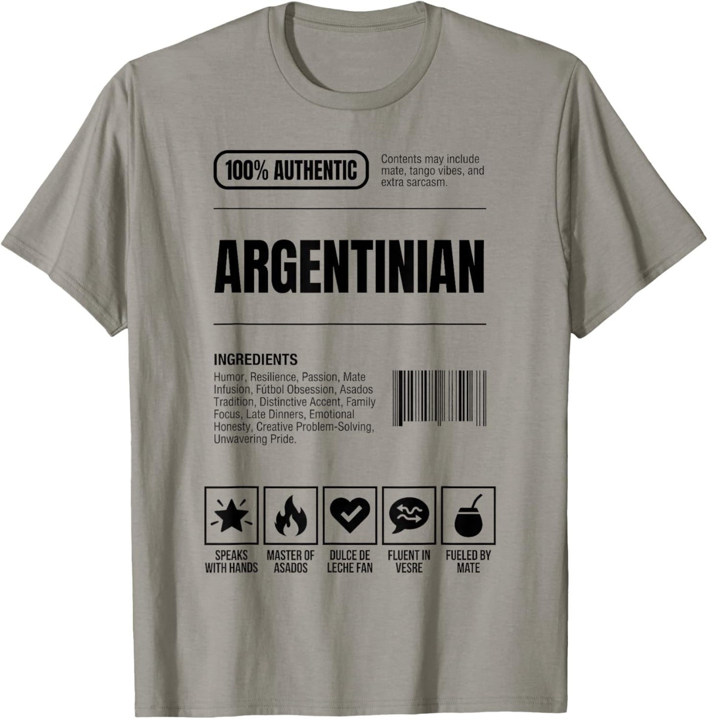 Argentinian Nutrition Facts Ingredients Label T-Shirt - T-Shirt | Sand