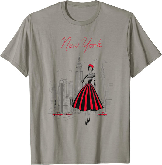 New York City Skyline Fashion Art Retro Style Women T-Shirt - T-Shirt | Sand
