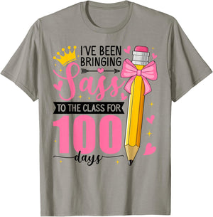 Bringing Sass to The Class for 100 Days of School Bow Girls T-Shirt - T-Shirt | Sand