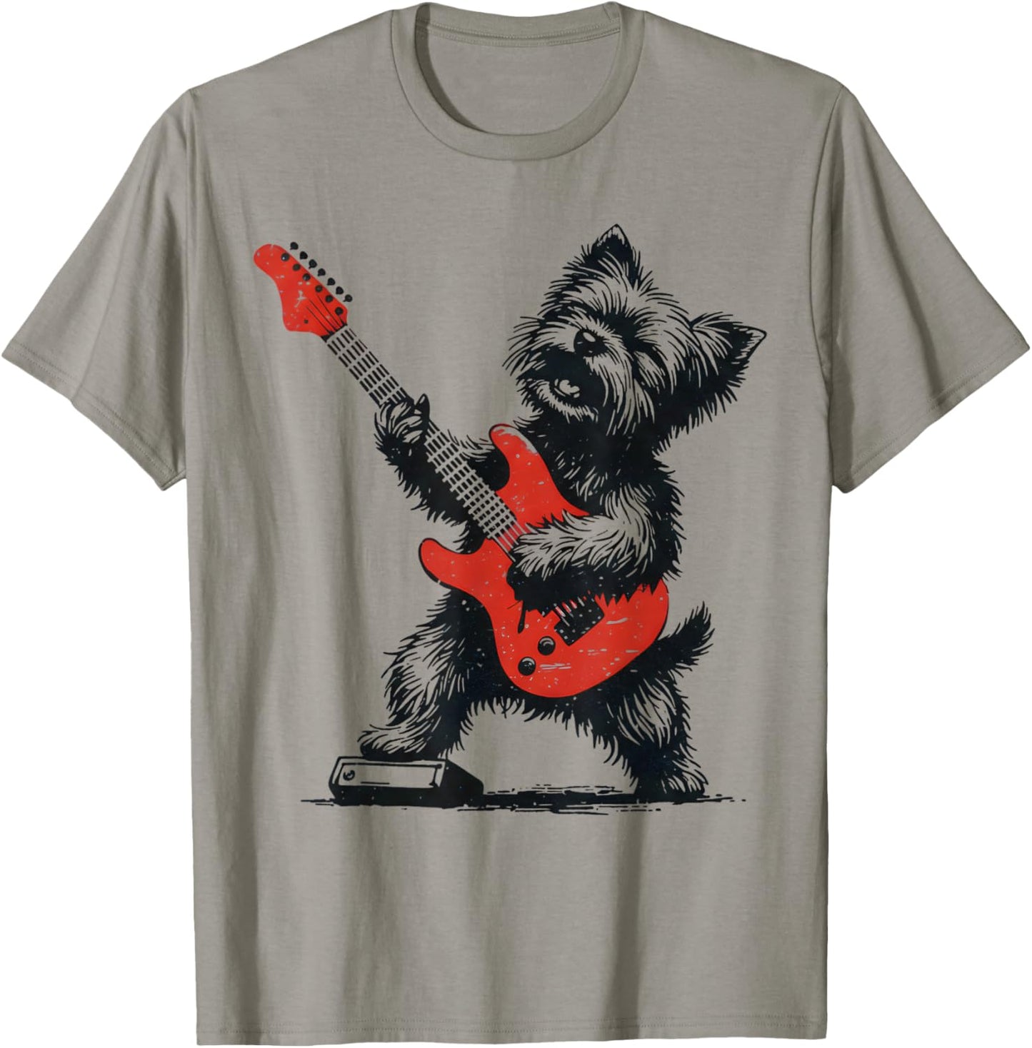 Vintage Yorkie Rock Funny Dog Playing Guitar Rock Style T-Shirt - T-Shirt | Sand