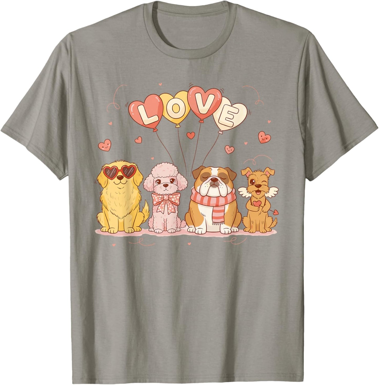 Cute Valentine Dogs Love Balloons Valentine's Day T-Shirt - T-Shirt | Sand