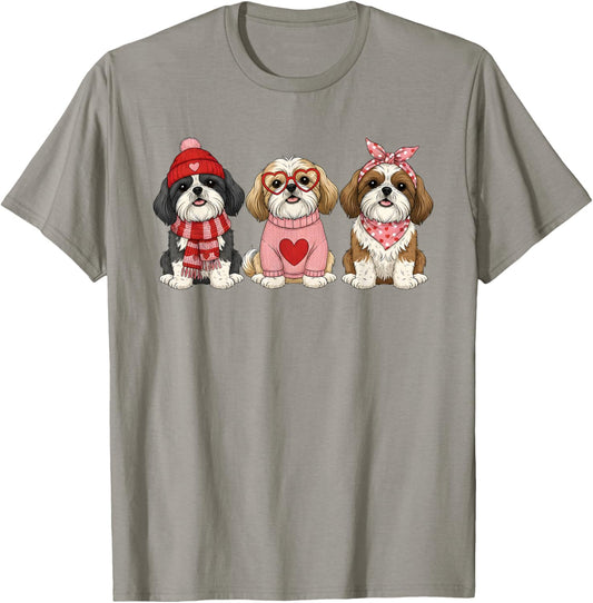 Cute Shih Tzu Valentine Dog T-Shirt - T-Shirt | Sand