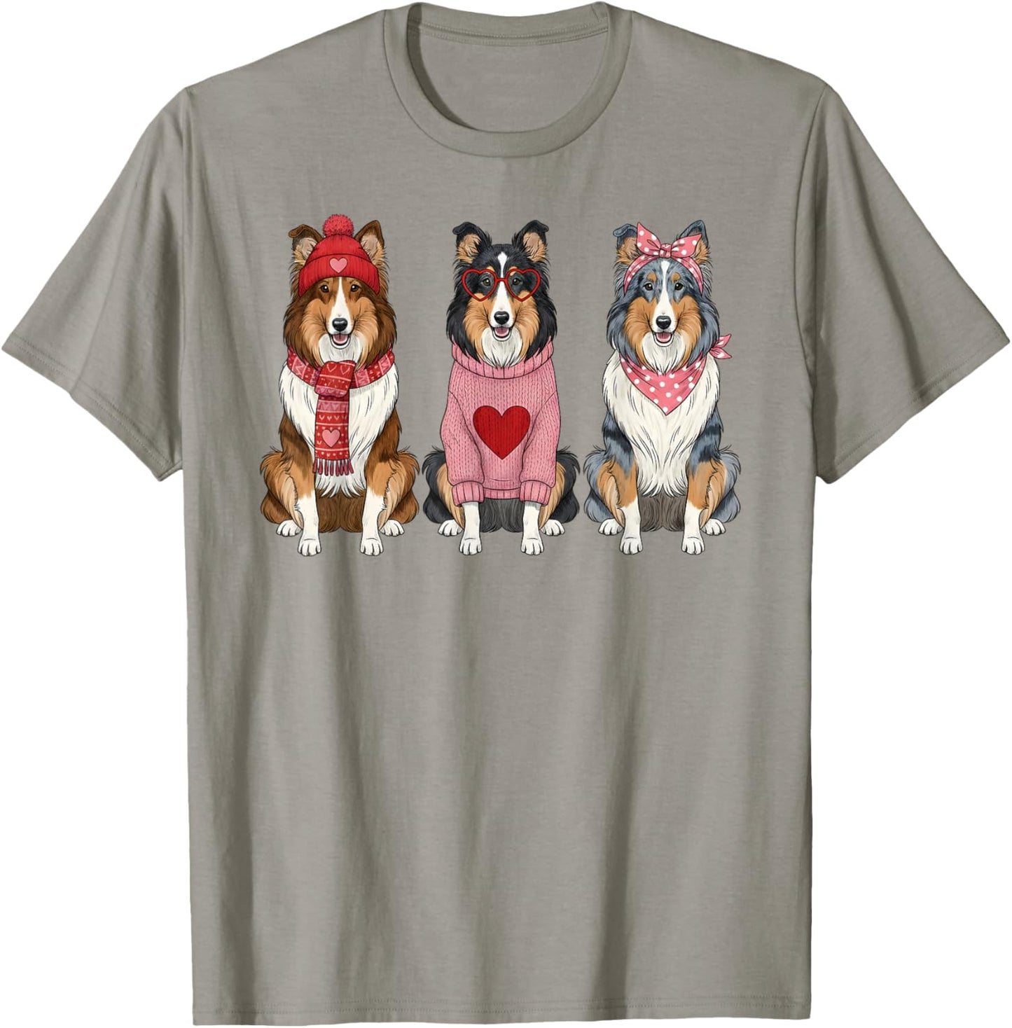 Cute Rough Collie Valentine Dog T-Shirt - T-Shirt | Sand