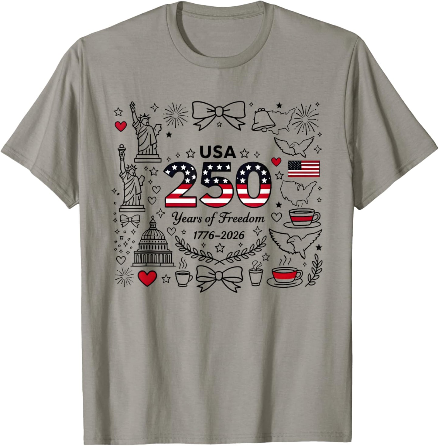 250th American Anniversary Independence 250 Years of Freedom T-Shirt - T-Shirt | Sand