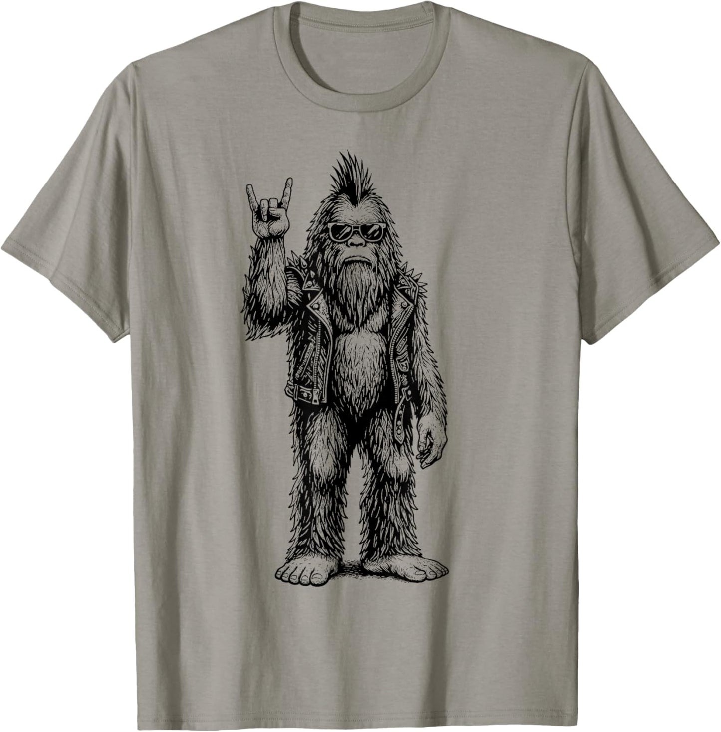 Punk Rocker Bigfoot Funny Sasquatch Rock and Roll Music Fan T-Shirt - T-Shirt | Sand