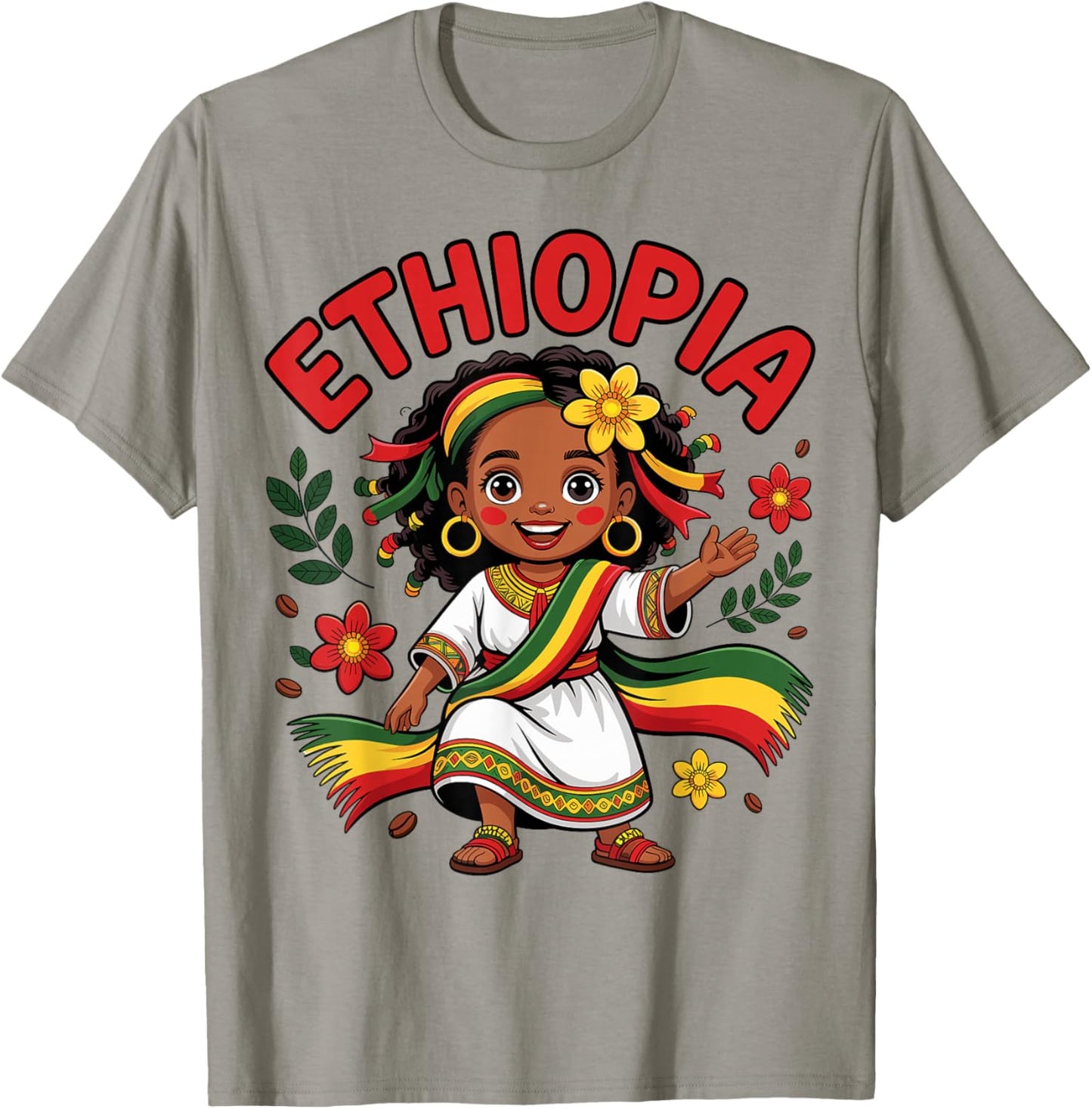 Cute Ethiopian Girl in Traditional Dress for Kids T-Shirt - T-Shirt | Sand