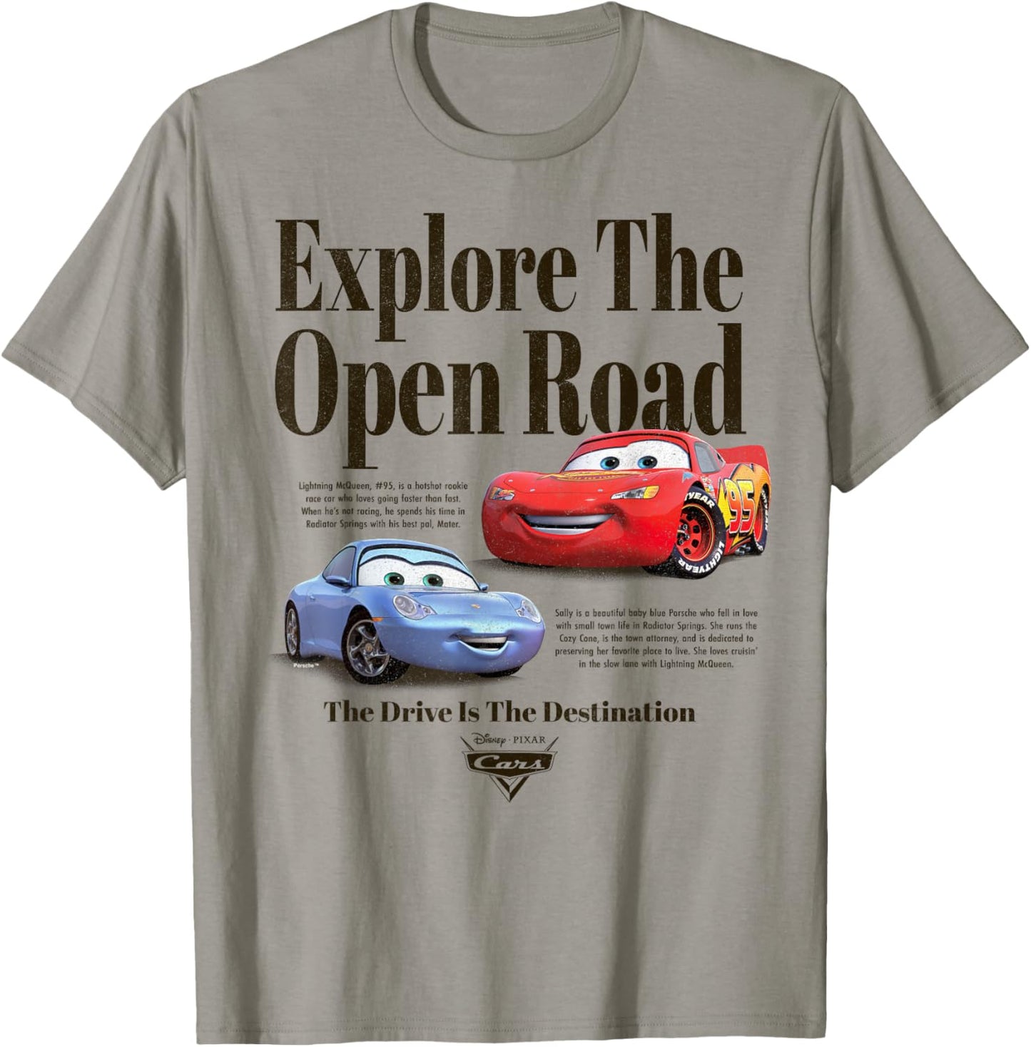 Disney Pixar Cars Explore The Open Road Sally and Lightning T-Shirt - T-Shirt | Sand