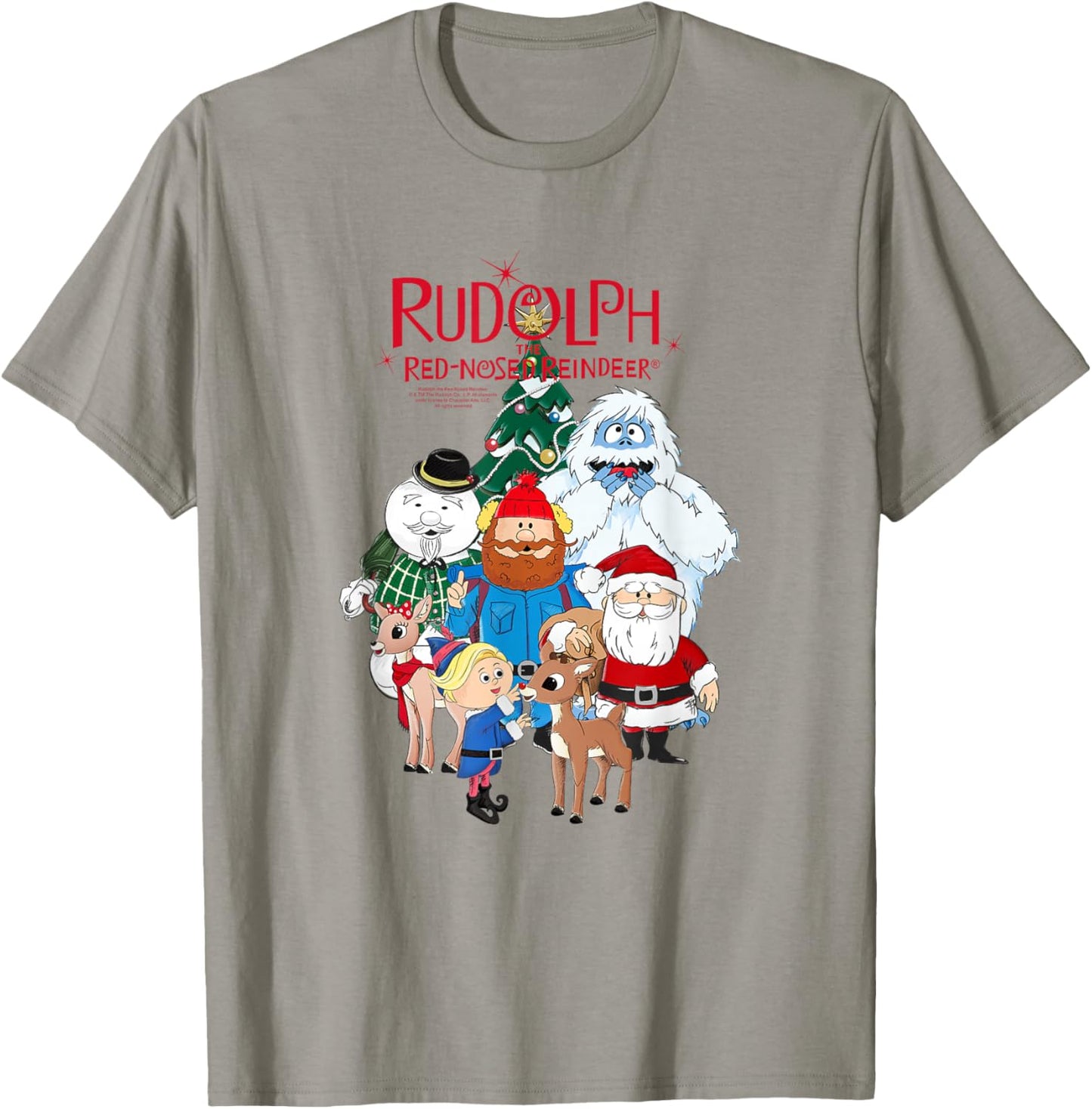 Rudolph Characters with Christmas Tree Retro Holiday T-Shirt - T-Shirt | Sand