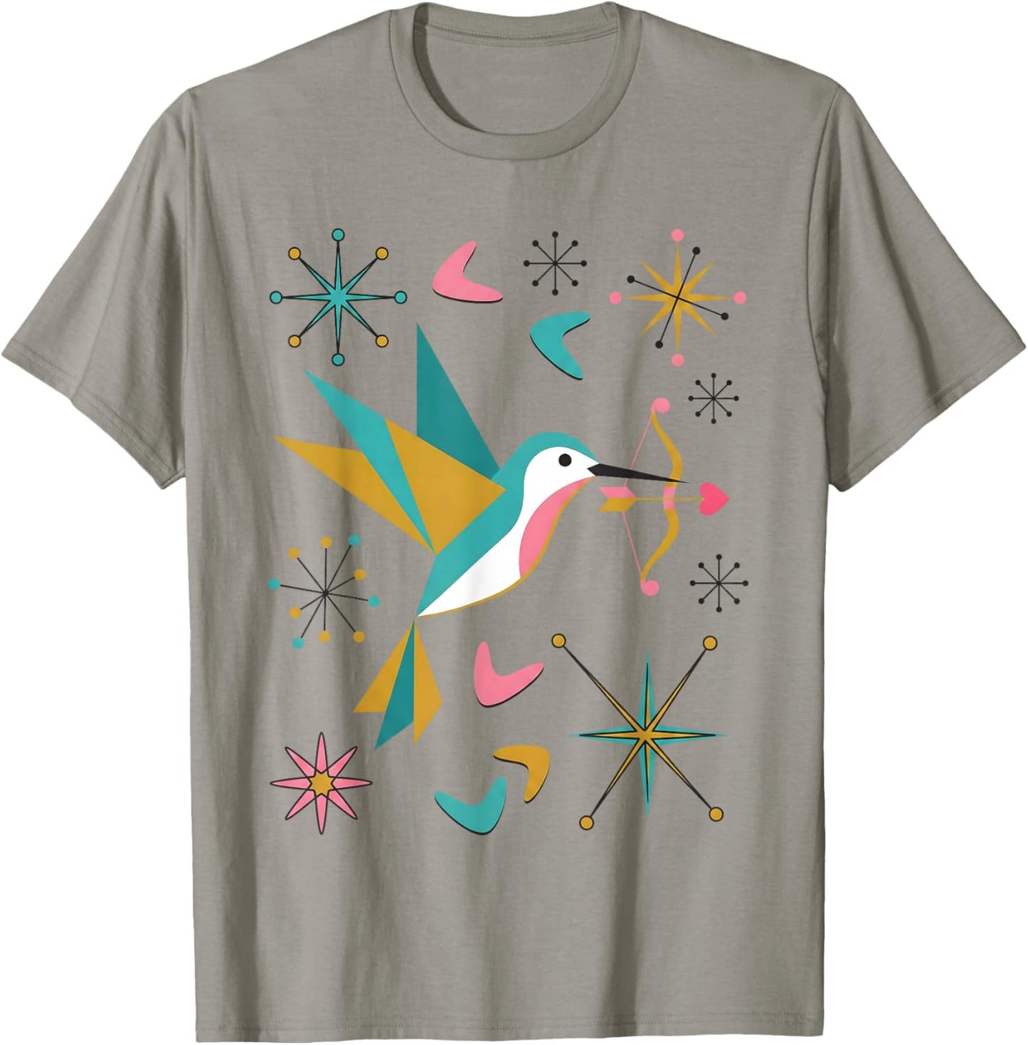 Vintage Retro Mid-Century Modern Look Hummingbird 50s 60s T-Shirt - T-Shirt | Sand