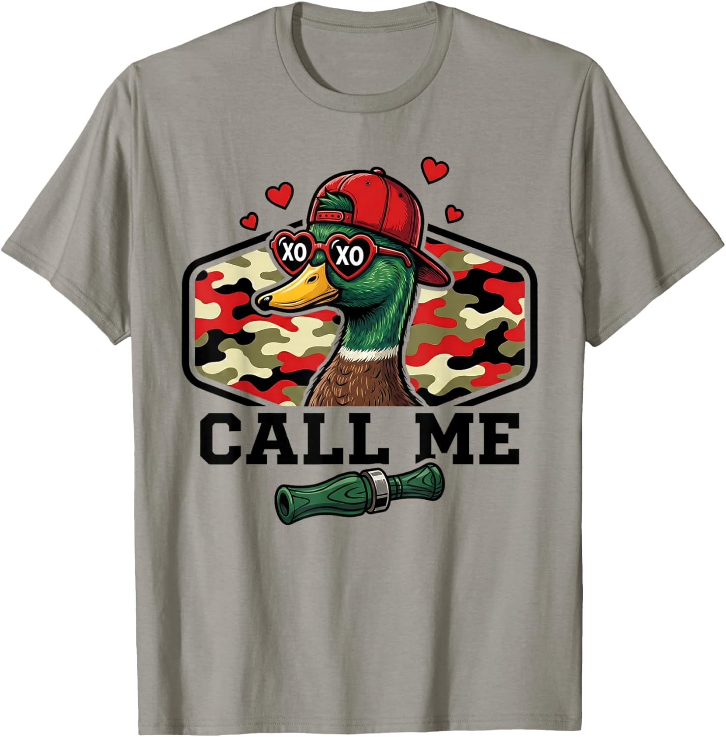 Funny Valentine Duck Hunting Camo Call Me Waterfowl T-Shirt - T-Shirt | Sand