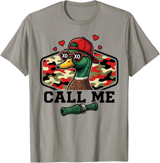 Funny Valentine Duck Hunting Camo Call Me Waterfowl T-Shirt - T-Shirt | Sand
