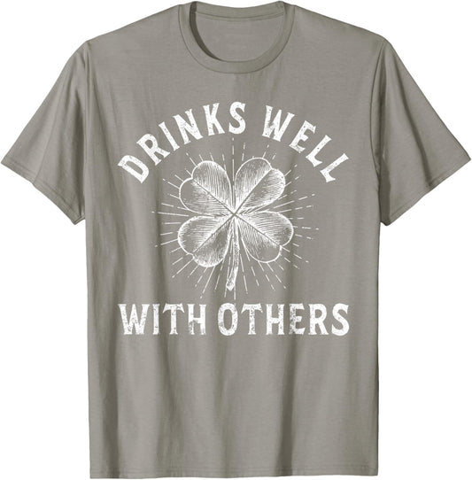 Drinks Well with Others Shamrock Patrick's Day Drinking Beer T-Shirt - T-Shirt | Sand