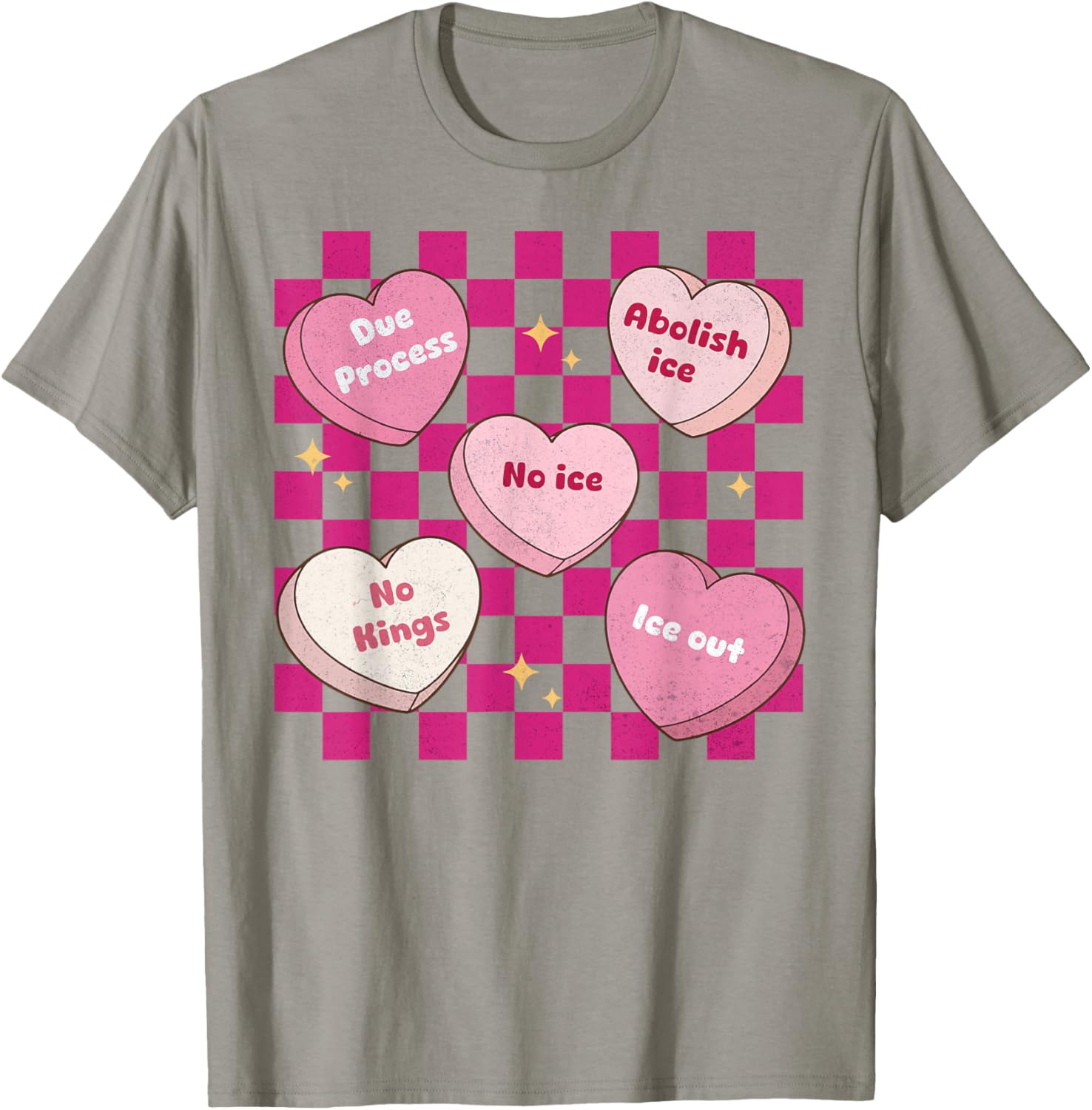 Valentine's Day Candy Heart Funny Abolish Ice Checkered T-Shirt - T-Shirt | Sand