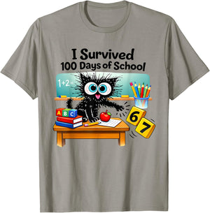 I Survived 100 Days of School Funny Cat 6 7 Six Seven Meme T-Shirt - T-Shirt | Sand