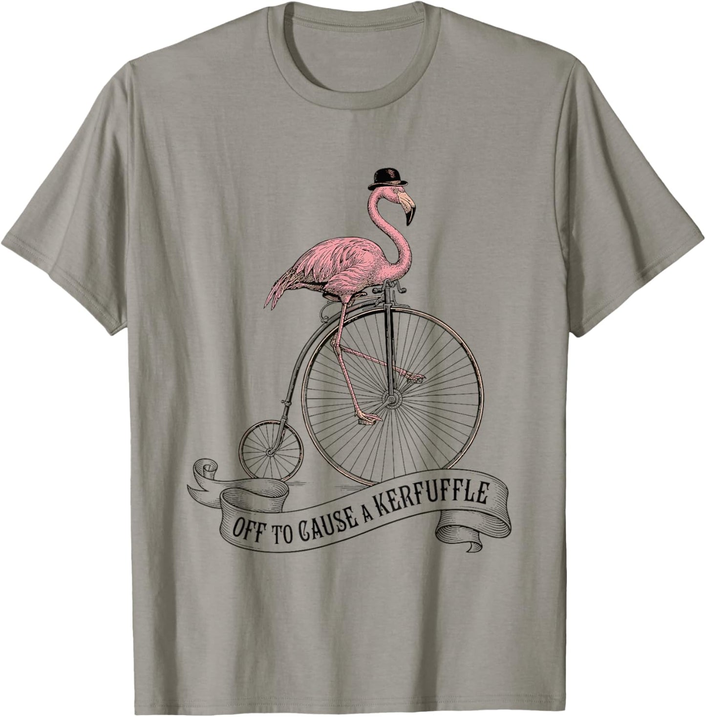 Off to Cause A Kerfuffle Flamingo Funny Birds Vintage Retro T-Shirt - T-Shirt | Sand