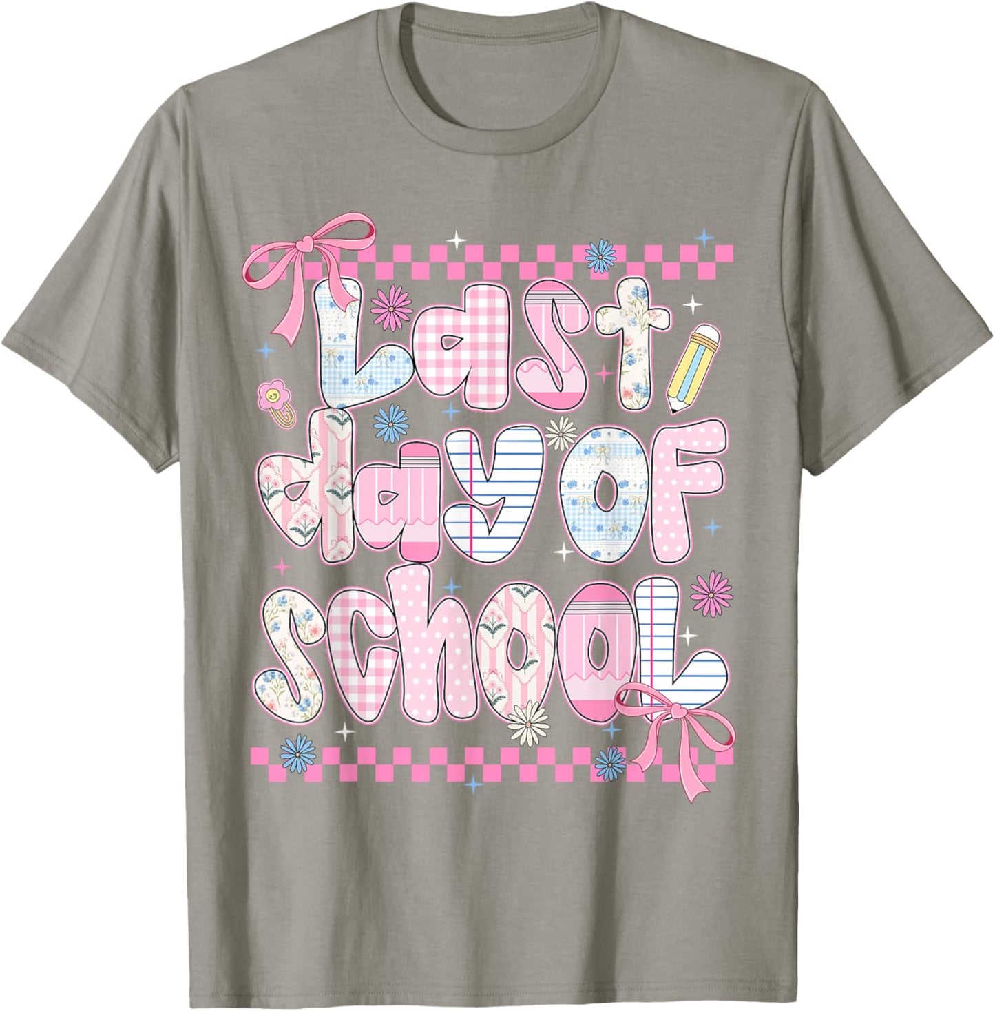 Last Day of School Kids Girls Teachers Coquette Bow Grad T-Shirt - T-Shirt | Sand
