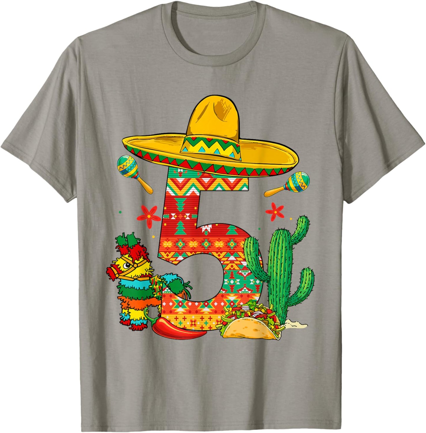5 Years Old 5th Birthday Cinco De Mayo Fiesta Boy Kid Girl T-Shirt - T-Shirt | Sand