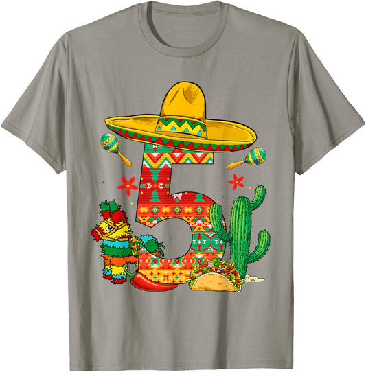 5 Years Old 5th Birthday Cinco De Mayo Fiesta Boy Kid Girl T-Shirt - T-Shirt | Sand