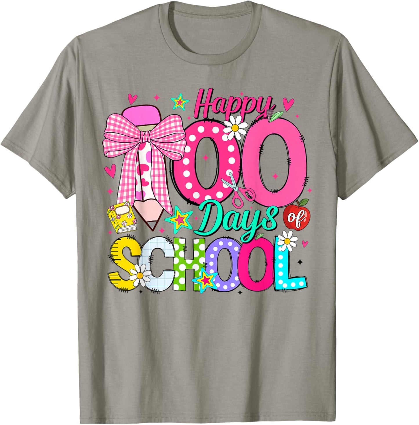 100th Day of School Coquette Bow Girls Teachers Classroom T-Shirt - T-Shirt | Sand