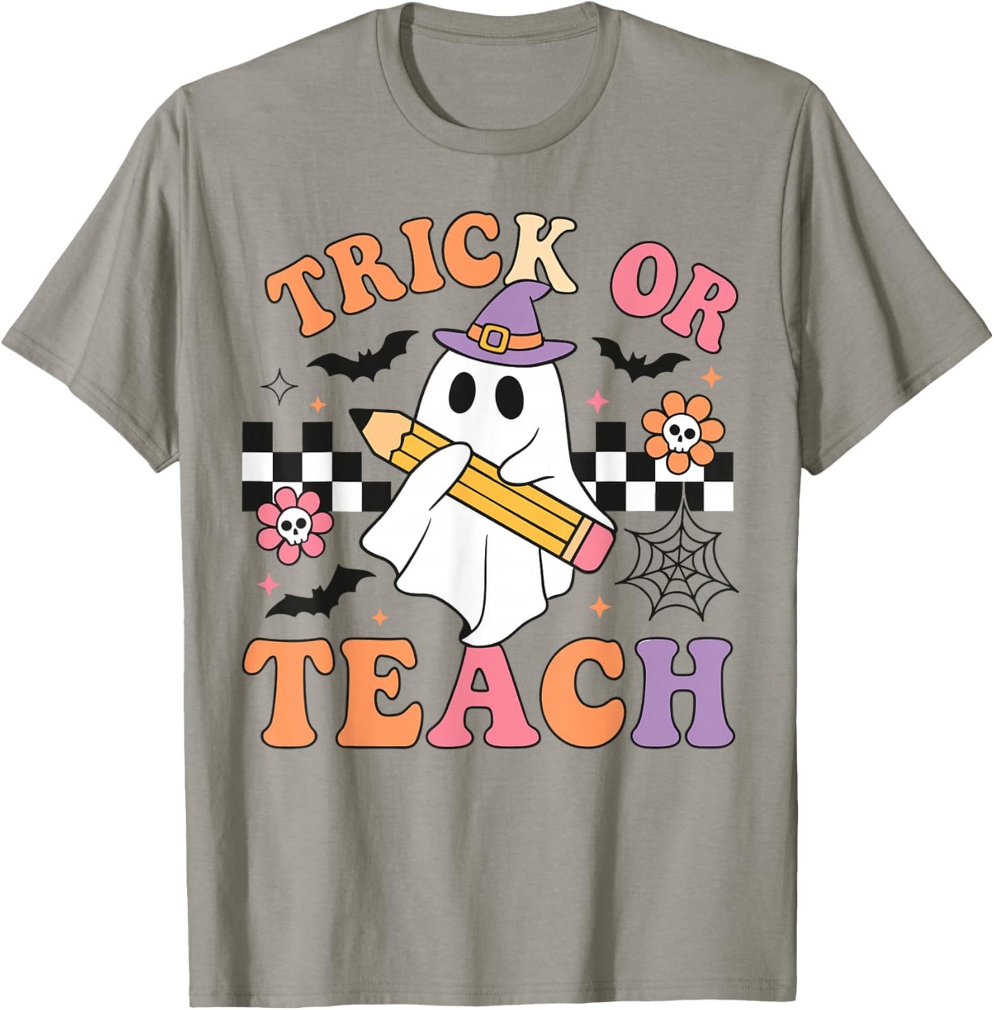 Trick or Teach Cute Ghost Teacher Halloween Spooky School T-Shirt - T-Shirt | Sand
