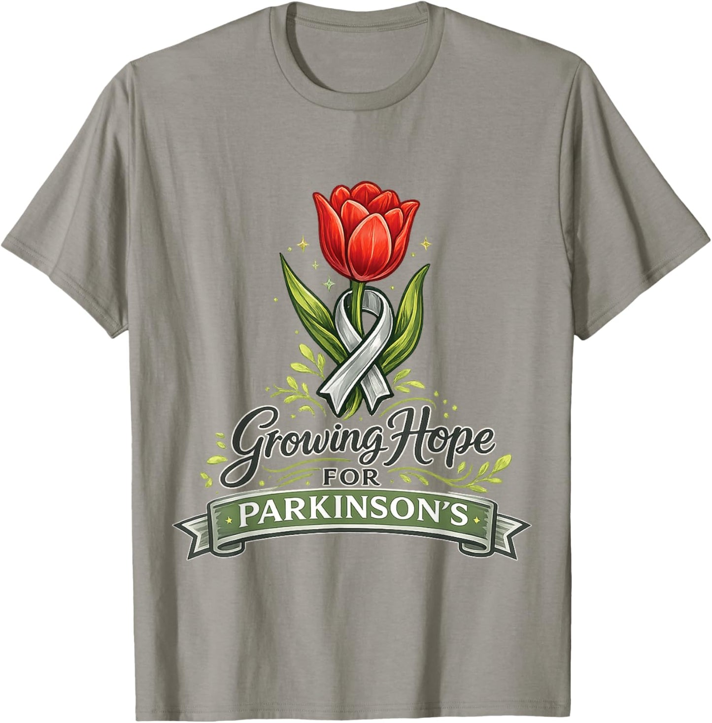 Parkinson’s Warrior Awareness Ribbon Tulip Growing Hope T-Shirt - T-Shirt | Sand