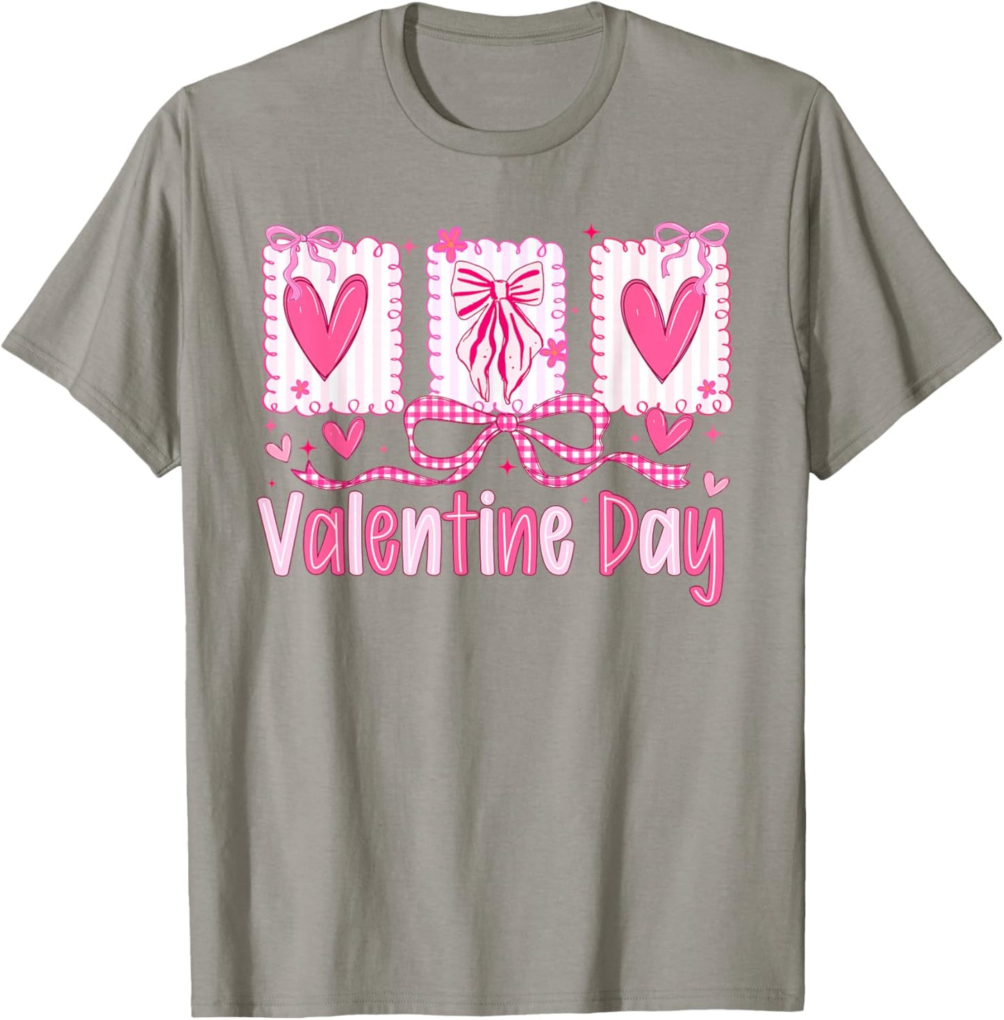 Valentines Day Preppy Hearts Coquette Bow Women Girls T-Shirt - T-Shirt | Sand