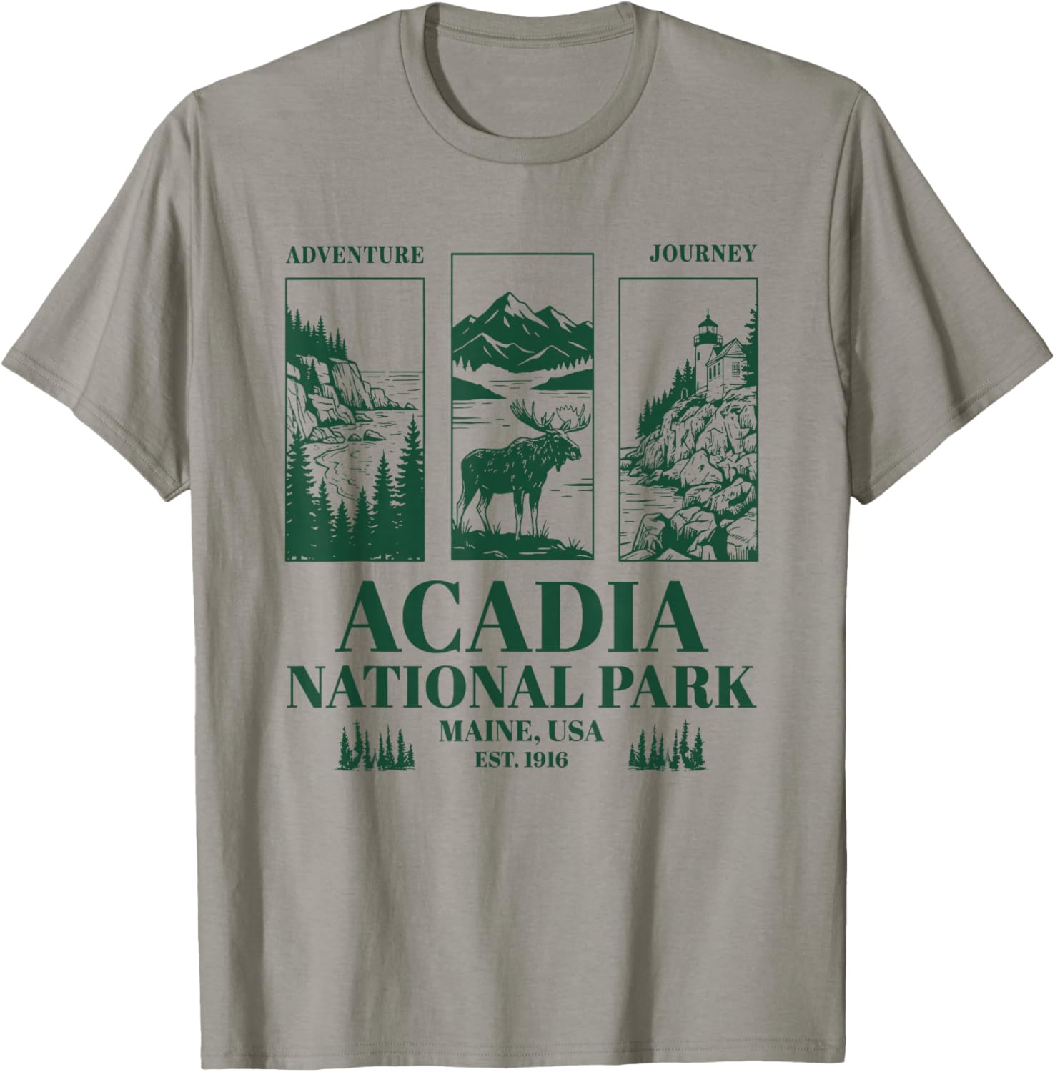 Acadia National Park Maine Retro Vintage Nature Graphic T-Shirt - T-Shirt | Sand