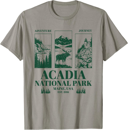 Acadia National Park Maine Retro Vintage Nature Graphic T-Shirt - T-Shirt | Sand