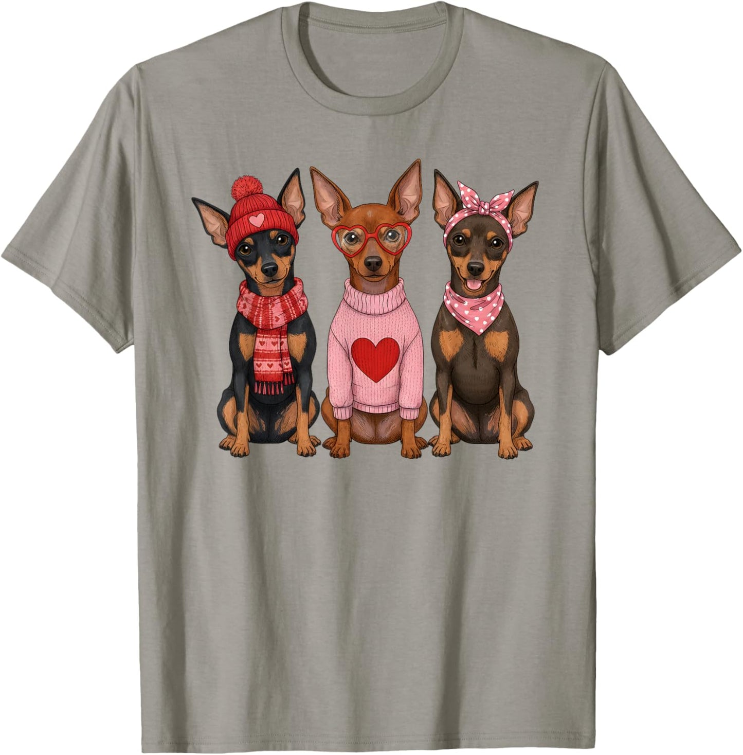 Cute Miniature Pinscher Valentine Min Pin Dog T-Shirt - T-Shirt | Sand