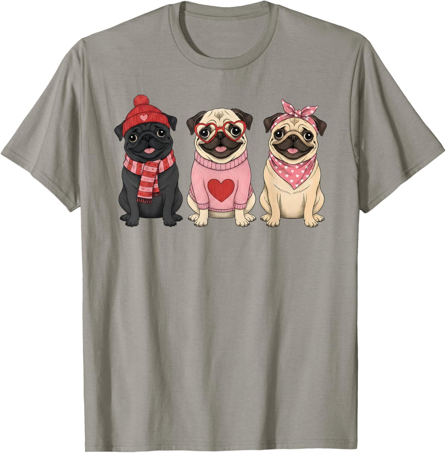 Cute Pug Valentine Dog T-Shirt - T-Shirt | Sand