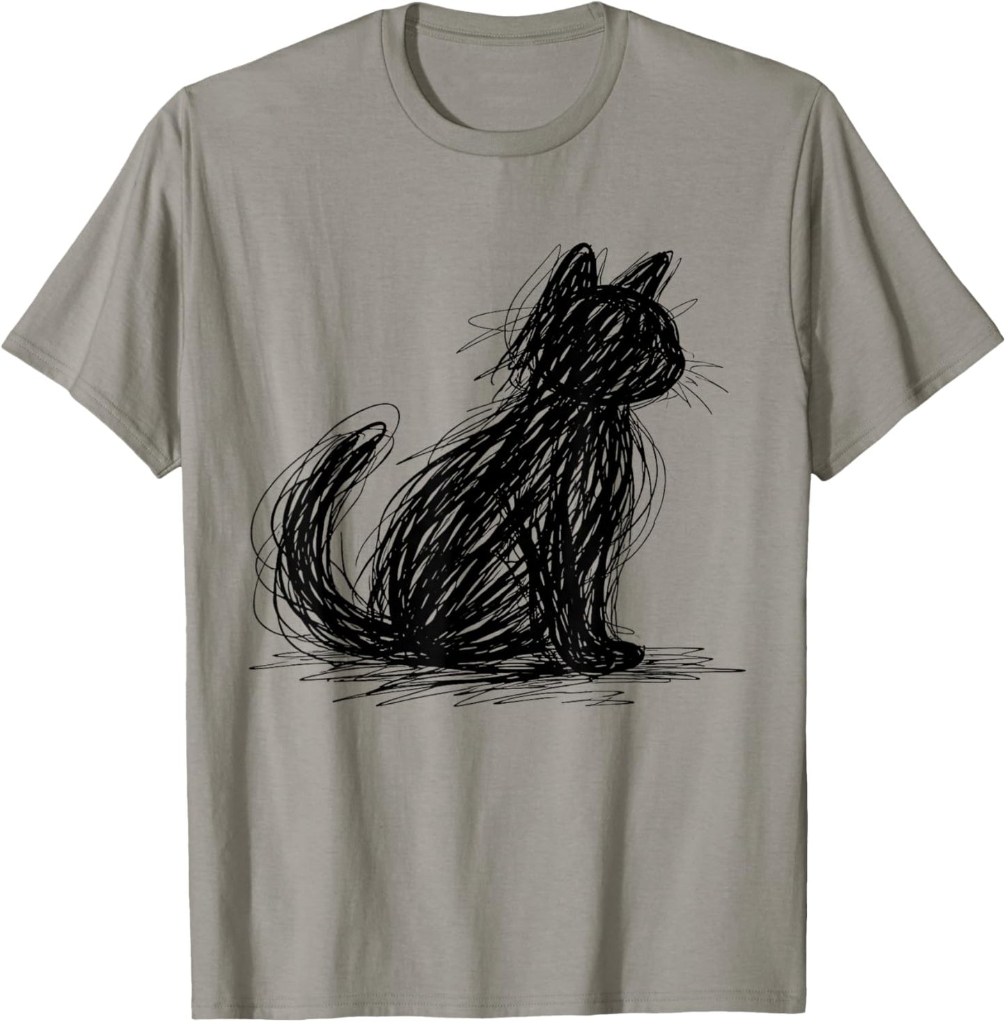 Scribble Cat Minimal Line Art Japanese T-Shirt - T-Shirt | Sand