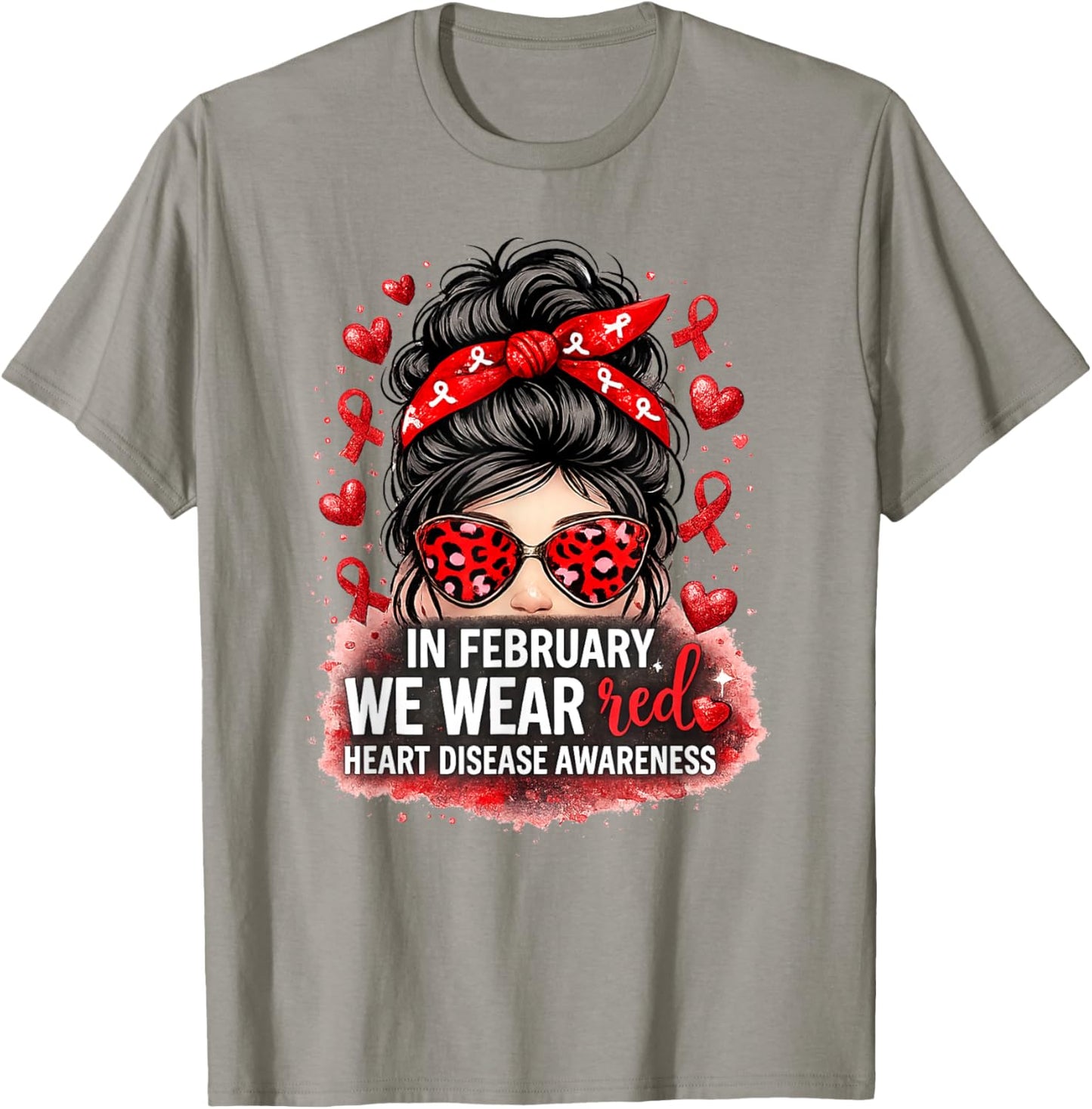 in February We Wear Red CHD Heart Disease Awareness Women T-Shirt - T-Shirt | Sand