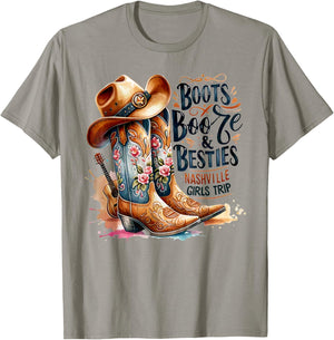 Girls Trip Nashville 2025 Weekend Boots Booze & Besties T-Shirt - T-Shirt | Sand