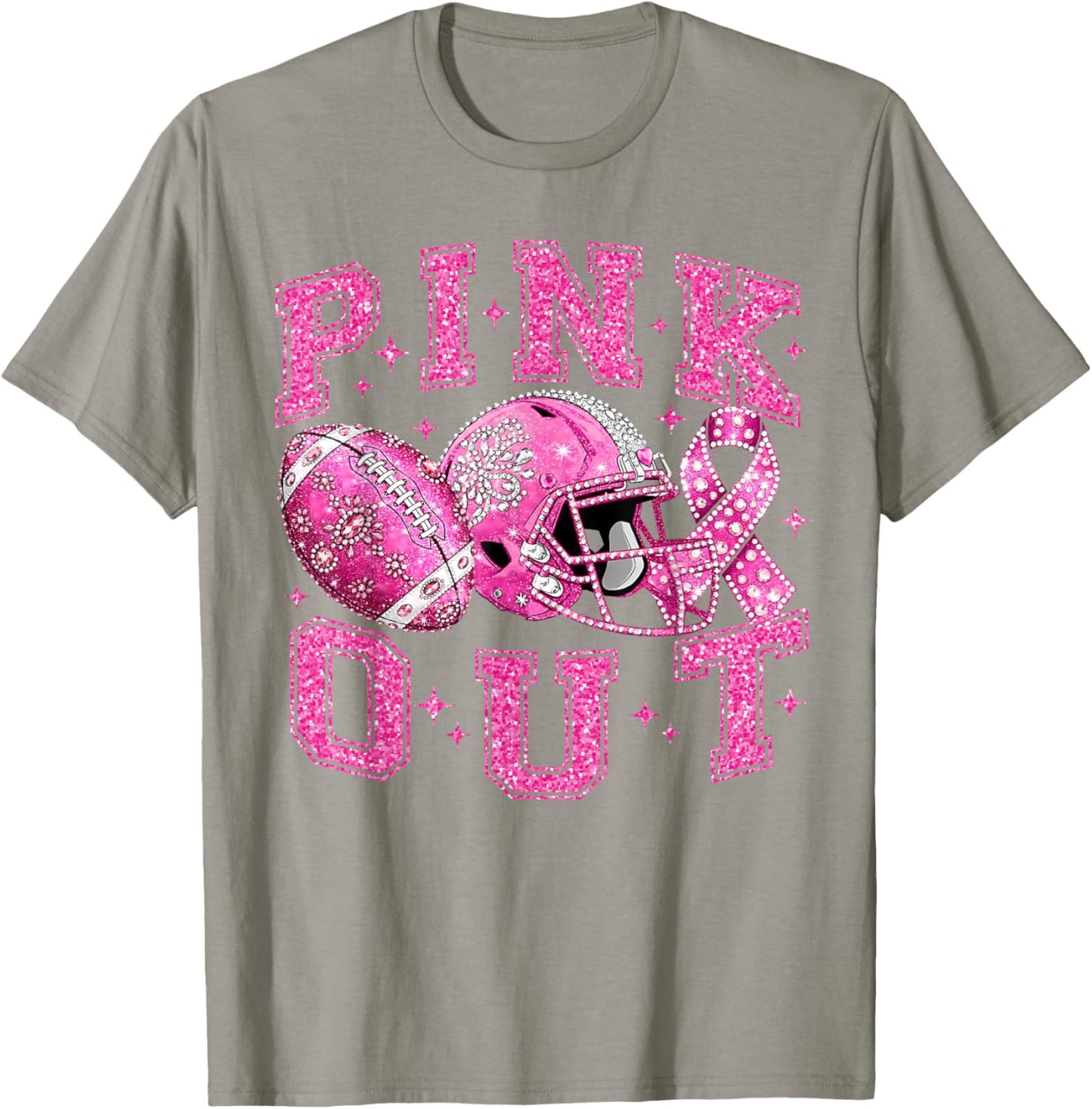Breast Cancer Awareness Football Pink Out Coquette Ribbon T-Shirt - T-Shirt | Sand