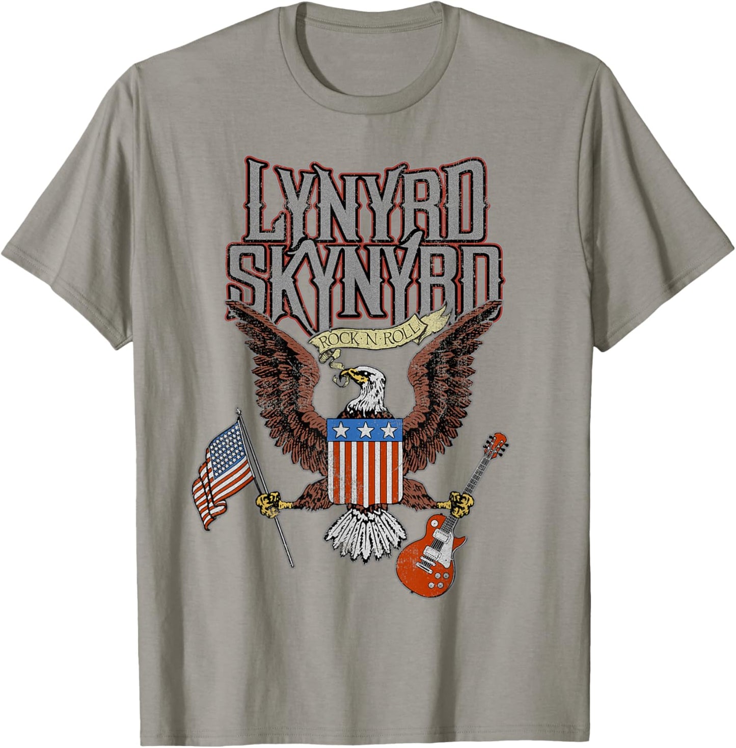 Lynyrd Skynyrd Eagle Guitar US Flag Classic Rock Biker Retro T-Shirt - T-Shirt | Sand