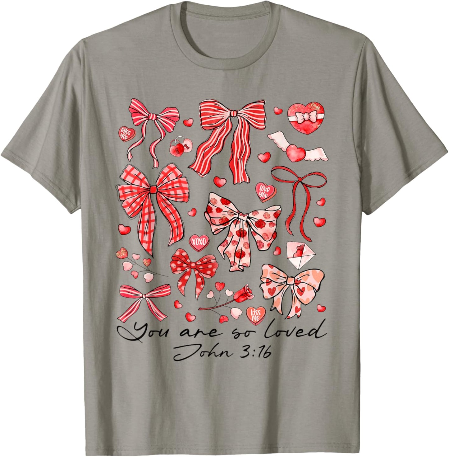 You are So Loved John 3:16 Christian Coquette Pink Bow T-Shirt - T-Shirt | Sand