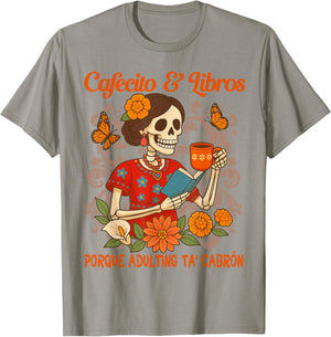 Coffee & Reading Book Lover Mexican Latina Cafecito & Libros T-Shirt - T-Shirt | Sand