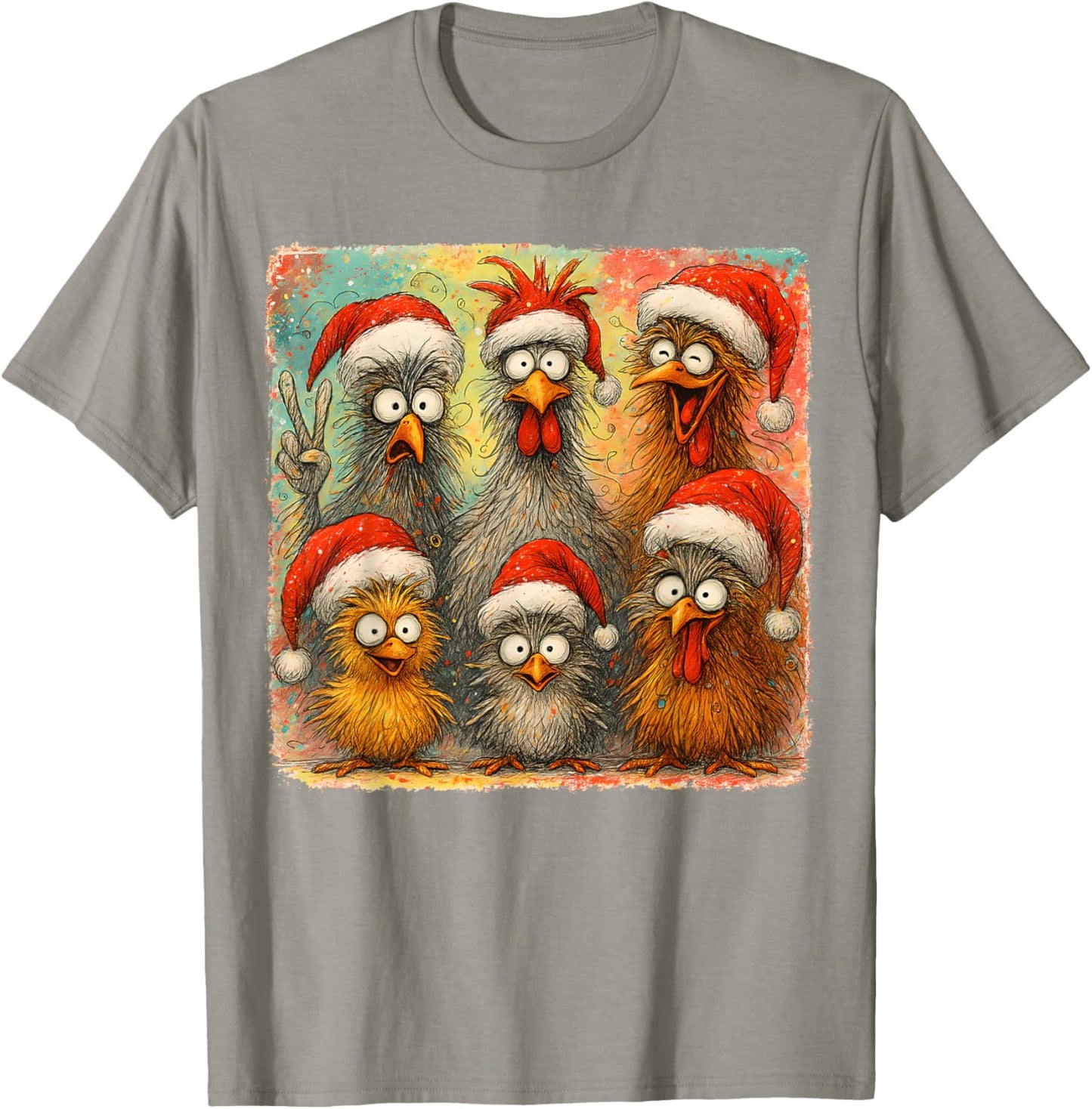 HUGvyn Christmas Santa Chicken Crazy Eagerlys Rooster Meme T-Shirt - T-Shirt | Sand