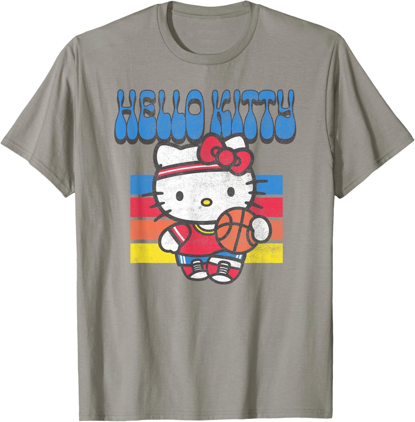 Hello Kitty Retro Sports Basketball Athletic Rainbow Stripes T-Shirt - T-Shirt | Sand