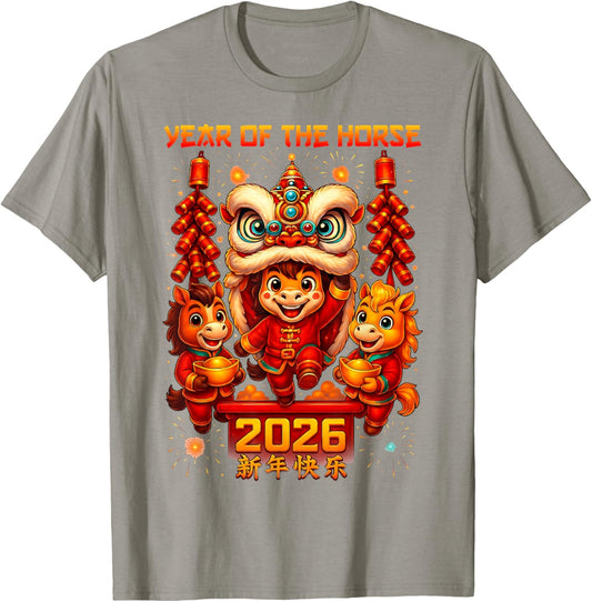 Chinese New Year 2026 Outfits Boys Girls Year of The Horse T-Shirt - T-Shirt | Sand